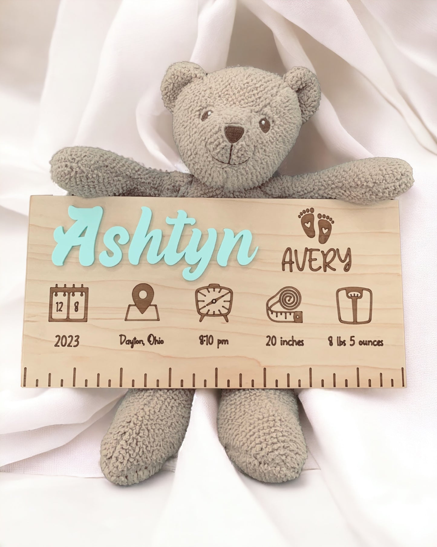 Customized 12x6 Acrylic Name Laser Engraved Stats Nursery Plaque